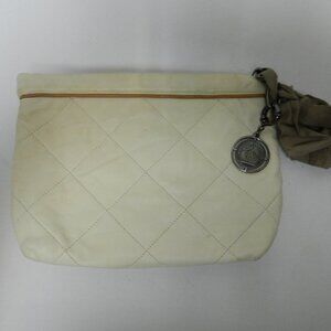 Lanvin Italy Amalia Quilted Leather clutch purse bag cream zip top 9.5" x 6.5"